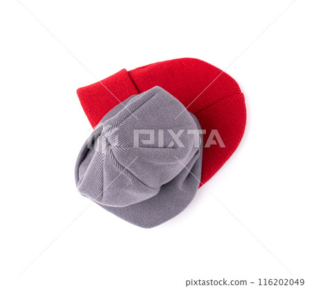 Winter Hat Isolated, Knitted Cap, Beige Winter Hat on White Background 116202049