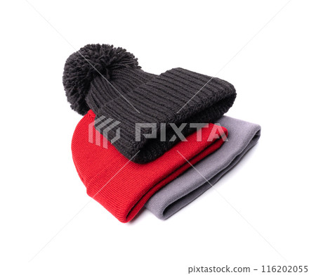 Winter Hat Isolated, Knitted Cap, Beige Winter Hat on White Background 116202055