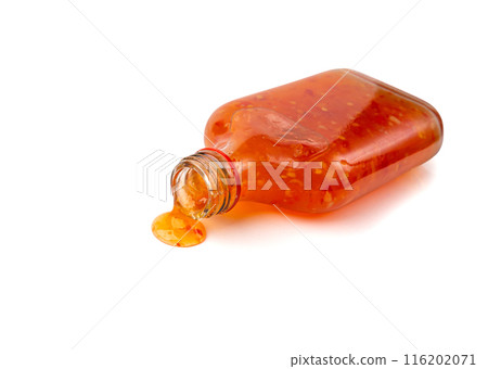 Sweet Chili Sauce, Red Asian Dip, Hot Thai Sauce with Spices and Sugar, Sweet Chinese Chili Sauce 116202071