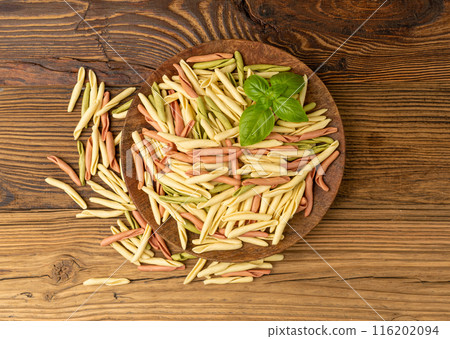 Raw Trofie Pasta, Dry Italian Macaroni, Traditional Genoa Food, Raw Noodle, Modern Ligurian Cuisine 116202094