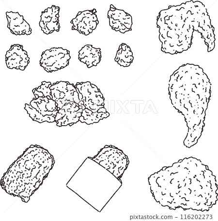 Various fried chicken illustration set (line only) Various fried chicken illustration set (line only) 116202273