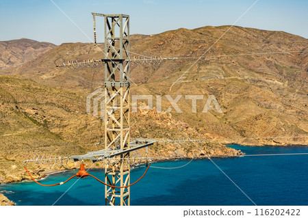 Spain coastline with electricity power line Spain coastline with electricity power line 116202422