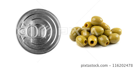 Green Pickled Olives Isolated, Olive Pickles, Pitted Fermented Olives Green Pickled Olives Isolated, Olive Pickles, Pitted Fermented Olives 116202478