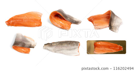 Raw Atlantic Salmon Fillet Isolated on White 116202494
