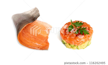 Raw Atlantic Salmon Fillet Isolated on White 116202495