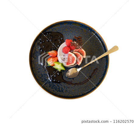 Blueberry Panna Cotta, Fruit Pannacotta, Creamy Italian Dessert, Panacotta with Figs, Raspberries, Strawberries Blueberry Panna Cotta, Fruit Pannacotta, Creamy Italian Dessert, Panacotta with Figs, Raspberries, Strawberries 116202570