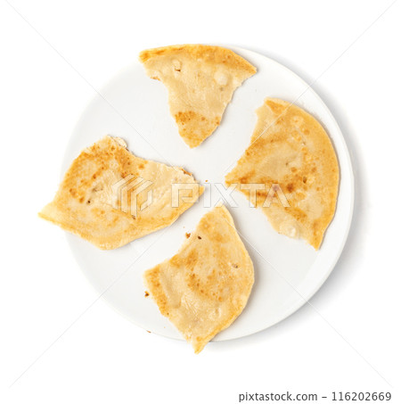 Wheaten Pita Flat Bread Pieces Isolated, Moroccan Tortillas, Fried in Butter, Msemmen Flat Bread Wheaten Pita Flat Bread Pieces Isolated, Moroccan Tortillas, Fried in Butter, Msemmen Flat Bread 116202669