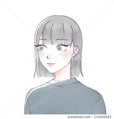 黑短髮的女人俯視水彩 116202683