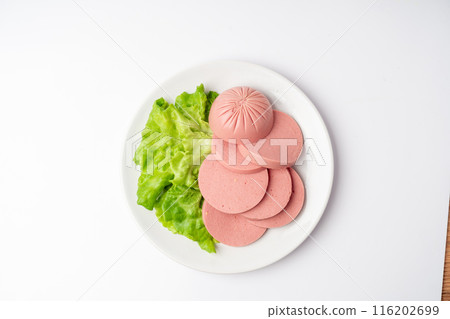 Mortadella Slice Isolated, Luncheon Meat Cut, Chicken Ham, Boiled Sausage for Breakfast Mortadella Slice Isolated, Luncheon Meat Cut, Chicken Ham, Boiled Sausage for Breakfast 116202699