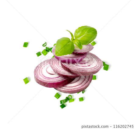 Sliced Red Onion or Purple Onion Rings Isolated 116202745
