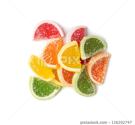 Fruit Marmalade Sweets Isolated, Lemon Slices Jelly, Sugar Citrus Marmalades, Orange, Lime Slices Set 116202747