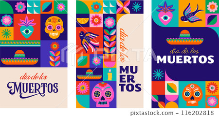 Day of the Dead, Dia de los Muertos, Mexican holiday. Vector poster, banner and card in modern Day of the Dead, Dia de los Muertos, Mexican holiday. Vector poster, banner and card in modern 116202818