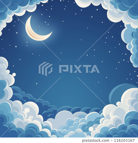 天空月亮雲彩插畫夜空藍星星插畫背景 天空月亮雲彩插畫夜空藍星星插畫背景 116203167