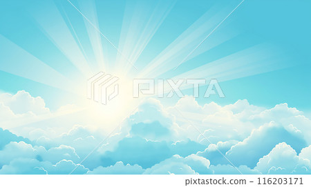 天空太陽雲淡藍色插畫背景 116203171