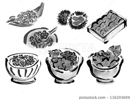 鮭魚和鮭魚子手寫日式畫筆插畫素材 鮭魚和鮭魚子手寫日式畫筆插畫素材 116203609