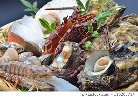 豪華拼盤，配有各種新鮮海鮮 116203784