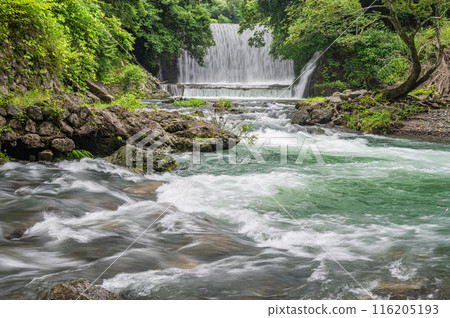 Scenery of the upstream of the Kamo River in Kyoto, where it joins the Kurama River 116205193
