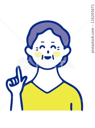 A simple illustration of a senior woman giving directions with a smile A simple illustration of a senior woman giving directions with a smile 116205671