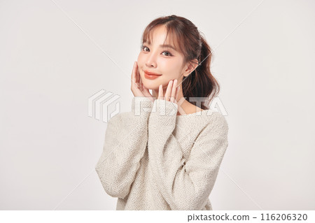 Beautiful young asian woman with clean fresh skin on white background, Face care, Facial treatment, Cosmetology, beauty and spa, Asian women portrait. Beautiful young asian woman with clean fresh skin on white background, Face care, Facial treatment, Cosmetology, beauty and spa, Asian women portrait. 116206320