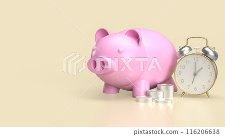 The piggy bank and clock for earn and saving concept 3d rendering. The piggy bank and clock for earn and saving concept 3d rendering. 116206638