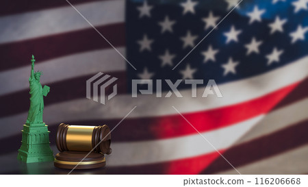 The statue of liberty and wood hammer for law concept 3d rendering. 116206668