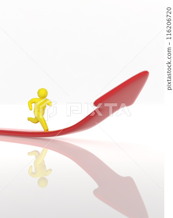 在向上箭頭黃色垂直 3D 插圖上運行的人 116206720
