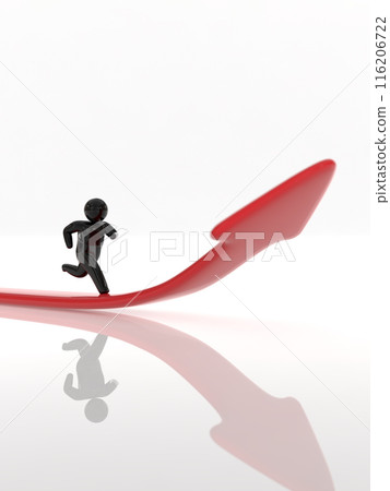 在向上箭頭黑色垂直 3D 插圖上運行的人 116206722