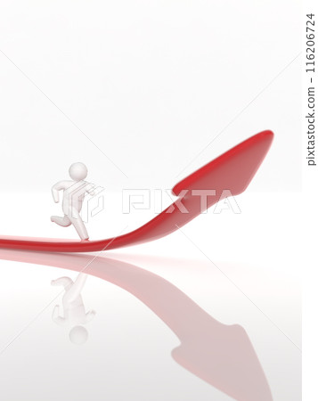 在向上箭頭上奔跑的人，白色，垂直，3D 插圖 116206724