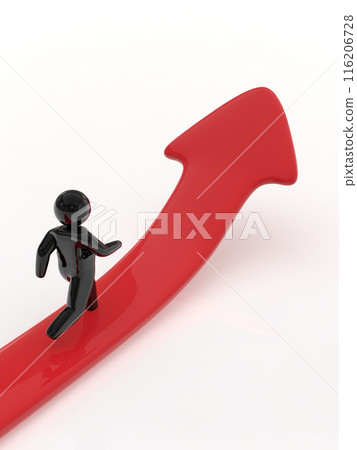 Person walking on an upward arrow, black, vertical, 3D illustration 116206728