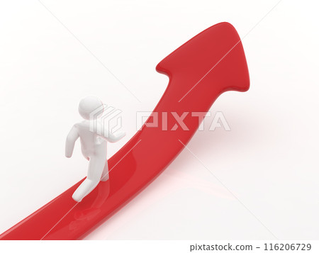 Person walking on an upward arrow, white, horizontal, 3D illustration 116206729