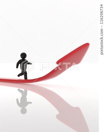 在向上箭頭黑色垂直 3D 插圖上行走的人 116206734