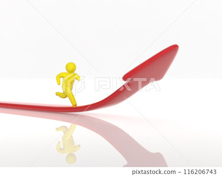 在向上箭頭上跑步的人，黃色，水平，3D 插圖 116206743