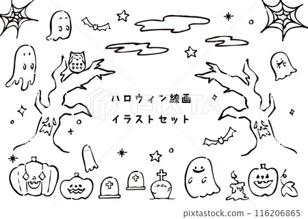 Halloween line drawing illustration set Halloween line drawing illustration set 116206865