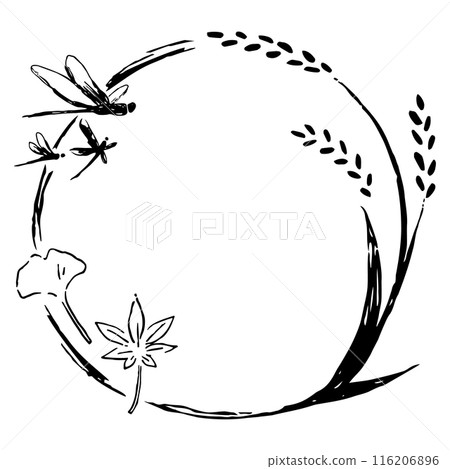 水稻，蜻蜓，銀杏，秋葉，手寫圓形框架 116206896