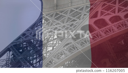 Image of flag of france over eiffel tower Image of flag of france over eiffel tower 116207005