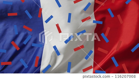 Image of fireworks and confetti over flag of france 116207008