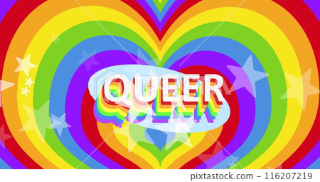 Image of queer text over stars and rainbow hearts Image of queer text over stars and rainbow hearts 116207219
