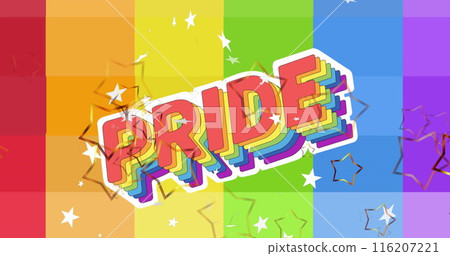 Image of pride text over stars and rainbow background Image of pride text over stars and rainbow background 116207221