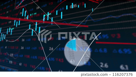 Image of statistical and stock market data processing against blue background Image of statistical and stock market data processing against blue background 116207376