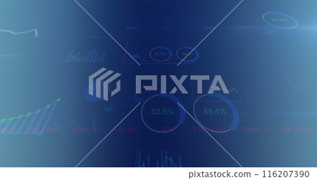 Image of statistical data processing against blue gradient background Image of statistical data processing against blue gradient background 116207390