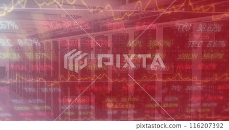 A digitally generated image of financial data processing over computer servers A digitally generated image of financial data processing over computer servers 116207392