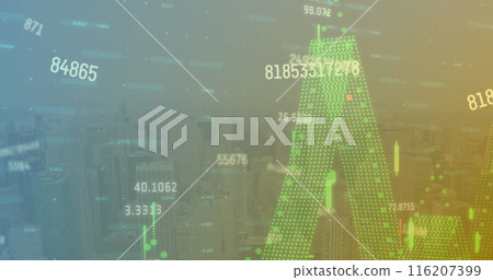 Image of financial data processing over cityscape Image of financial data processing over cityscape 116207399