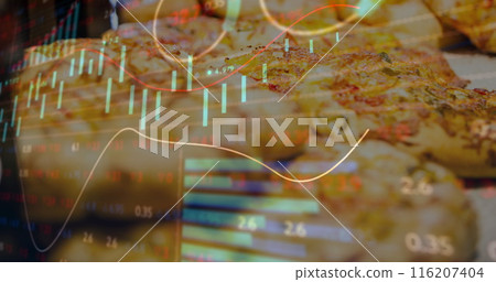 Image of financial data processing over food 116207404