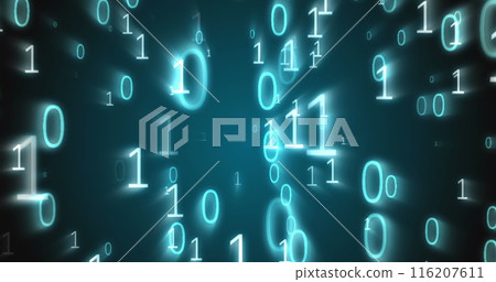 Image of digital binary coding data processing over dark background 116207611