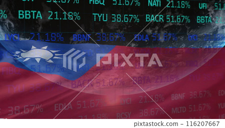 Image of financial data processing over flag of taiwan 116207667