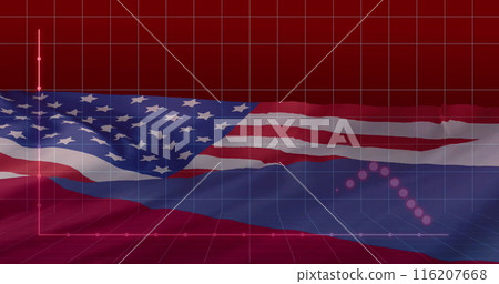 Image of financial data processing over flags of russia and usa Image of financial data processing over flags of russia and usa 116207668