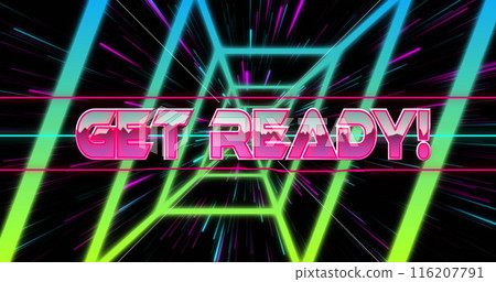 Image of get ready text banner against neon gradient tunnel and light trails in seamless pattern Image of get ready text banner against neon gradient tunnel and light trails in seamless pattern 116207791