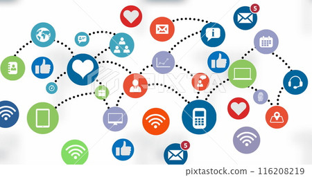 Image of multiple mobile application icons connected with dots on white background 116208219