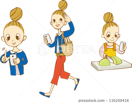 A woman using a smartphone A woman using a smartphone 116208416