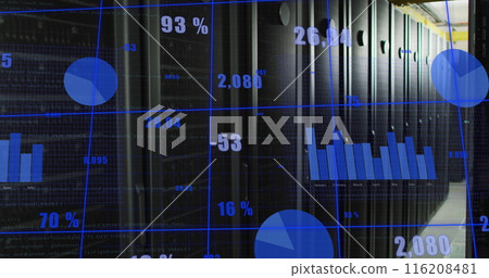 Image of statistical data processing over grid network against computer server room 116208481